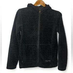Marmot Women Large Fuzzy Black Monkey Fleece Full Zip Up Jacket Hoodie Pockets‎